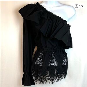 BCBG off the shoulder one sleeve top black